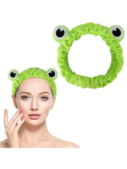 1条绿色青蛙发带，女士时尚优雅珊瑚绒发带，舒适柔软，适合洗脸、护肤、运动，四季皆宜。