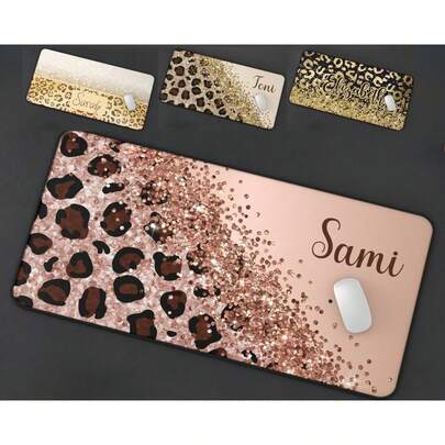 1PC Personalized Cute Leopard Print Large Mouse Pad With Stitched Edges, Custom Rectangle Gaming Mousepad Gift For Friend Girlfriend Boyfriend, Perfect Gift For Birthday, Anniversary, Valentine's Day, 2026 Back-To-School Season - 23.6" X 13.8"