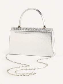 Women's Evening Bag, Glittering Fabric Fashion Clutch, Large Capacity Handbag, Luxury V-Shape Metal Decor, Suitable For Wedding, Party, Gathering, Evening Event, Birthday Gift, Valentine's Day Gift - Silver - View 4