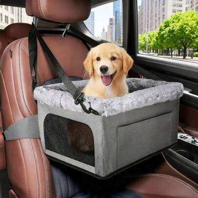 Luxury Car Booster Seat With Sturdy Metal Frame And Safety Tether - Portable Small Dog Car Seat With Thick Cushion And Storage Pocket