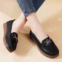 女士平底乐福鞋，柔软橡胶鞋底，休闲套脚鞋 - 黑色 - 查看 2