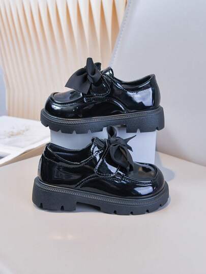 أحذية جلدية مسطحة بطراز كامبوس للبنات، تصميم جلد لامع، أحذية أميرة كاجوال مزينة بفيونكة، مناسبة لجميع الفصول