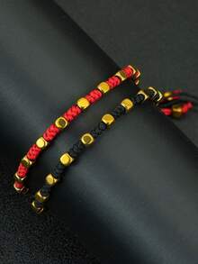 diffone Handmade Woven Red Rope Bracelet With Golden Beads, Fashion Jewelry Bracelet For Women And Couples - Braided Bracelet - View 16