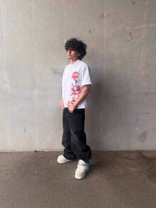 Y2K Lip Print Polo Shirt | Oversized Streetwear Casual Short Sleeve Top - 白色 - 查看 2