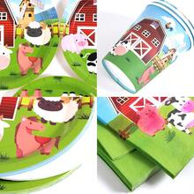 Set Peralatan Makan Sekali Pakai Happy Farm untuk 10 Tamu, Termasuk Piring Kertas, Serbet, dan Gelas, Cocok untuk Ulang Tahun, Pernikahan, Pesta, dan Piknik Keluarga. - Gaya 1 - View 3