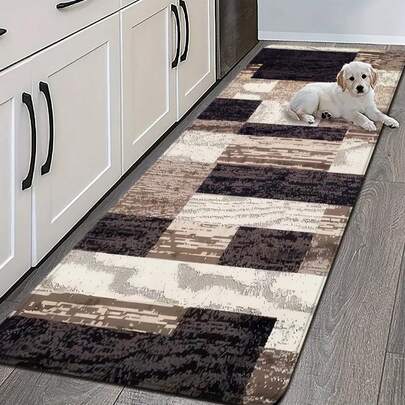 1pc/2pcs/3pcs Creative Color Block Patchwork Pattern Printed High Elasticity Absorbent Non-Slip Kitchen Mat, Absorbent Non-Slip Mat, Long Carpet, Can Be Used As Gift, Machine Washable, Entrance Mat, Bathroom Mat, Kitchen Living Room Laundry Room Bathroom Absorbent Mat, Room Decor Mat