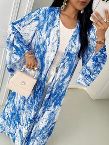 Women's Cardigan Open Abaya Dress - Pleated Sleeve - Chiffon - Multicolor - View 6