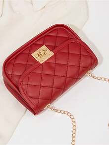 Mini Diamond Quilted Chain Strap Minimalist Shell Bag, Suitable For Daily Wear - Red - View 4