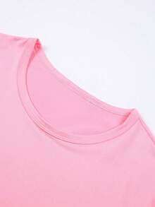 Disney Authorized Women's Casual Short Sleeve T-Shirt, Lilo & Stitch "Just One More Cup Of Coffee" Print, Cozy Casual Style, Breathable Comfortable Fabric, Machine Washable, All-Match For Daily Wear - Pink - View 3