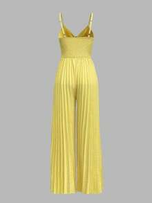 ANCHOSE Mono elegante y de moda de mujer con tirantes finos, abertura hueca y pierna ancha plisada en color amarillo claro, adecuado para citas, vacaciones y uso diario, primavera/verano - Amarillo claro - Ver 3