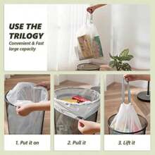 100pcs/5rolls Gray Drawstring Trash Bags, 3.96 Gallon Garbage Bags, Suitable For Kitchen, Office, Living Room (17.72 X 19.69 Inches, White & Gray) - 100 Pieces In 5 Volumes - View 6