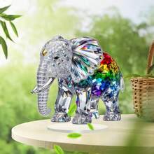 1pc Crystal Elephant Figurine, 2D Printed, Desktop Decor, Acrylic Plaque, Perfect Gift For Friends, Suitable For Home Decoration, Multifunctional Desktop Decor, Holiday Gift - A - View 3