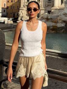 Women's Boho Lace Trim Satin Silk Shorts Shiny Elastic Waist Mini Shorts Pettipants Half Slip Shorts French Knickers Boyshorts For Dresses Full Coverage Underwear Lounge Pants - 香檳色 - 查看 10