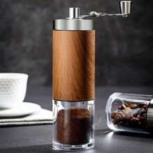 1pc Portable Manual Coffee Grinder, Wooden Texture Appearance, Hand-Operated Coffee Bean Mill For Home & Outdoor Use - Brown - View 2