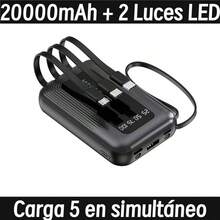 Cargador Portátil para Celular 20000mAh, Pila Portatil Para Celular con 4 cables de carga incluidos, soporta la carga simultánea de 5 dispositivos, equipada con tecnología de carga ultrarrápida de 20W, integra 2 luces indicadoras LED, ideal para emergencias en apagones o al aire libre. - negro - Ver 1