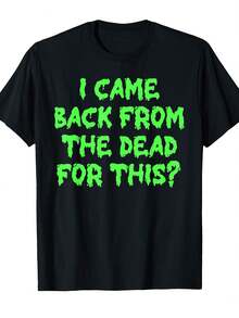Camiseta vintage de Halloween para hombre con la frase "He vuelto de la muerte" - 100% algodón puro, suave y transpirable, de manga corta, cuello redondo, tallas S-XXXL, con diseño de resurrección de zombi, adecuada para fiestas de disfraces y uso diario. - Negro - Ver 1