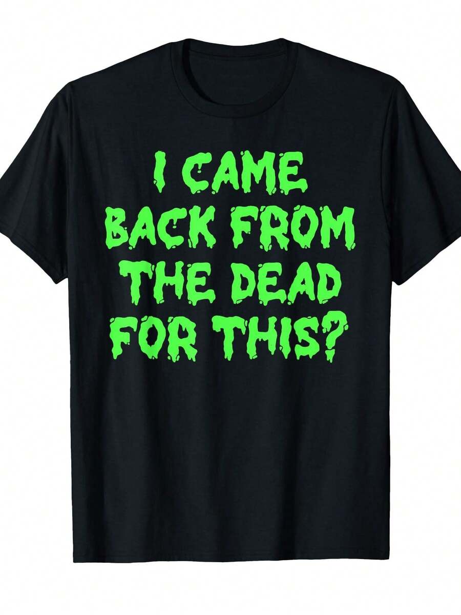 Camiseta vintage de Halloween para hombre con la frase "He vuelto de la muerte" - 100% algodón puro, suave y transpirable, de manga corta, cuello redondo, tallas S-XXXL, con diseño de resurrección de zombi, adecuada para fiestas de disfraces y uso diario. - Negro - Ver 1