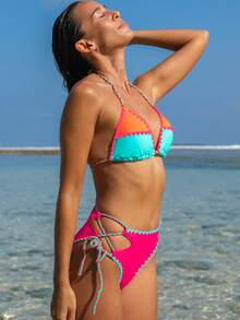 Bộ bikini quây ngực họa tiết da báo với viền vỏ sò dành cho nữ, thích hợp cho kỳ nghỉ hè. - Nhiều màu - Xem 5