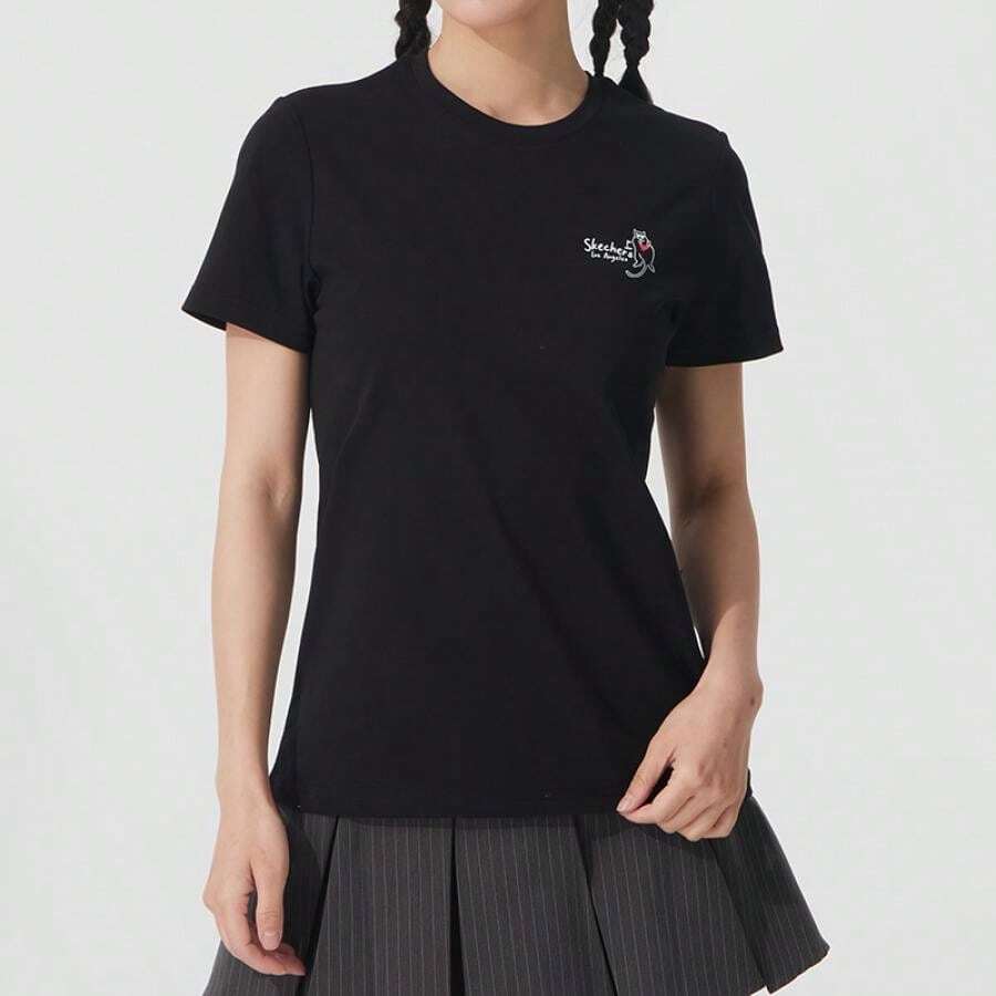 Skechers 女士针织圆领短袖T恤 P225W302-03K8 - 隕石黑 - 查看 1