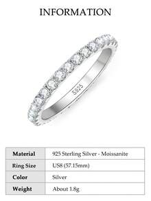 XUJIA 1枚D色2毫米圆形切割莫桑石永恒戒指，女士结婚戒指，925纯银可叠戴戒指，珠宝礼品 - 銀色 - 查看 16