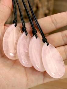 Handmade Natural Rose Quartz Teardrop Pendant Necklace, Natural Stone Braided Long Necklace, Boho Energy Balancing Jewelry - Multicolor - View 4