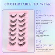 7 Pairs 4-15mm Natural Fiber Long Curly, Fluffy Messy Feeling, D-Curl, Naturally Enlarging Eyes, Rescuing Sparse Lashes, Makeup Highlight, Beginner Friendly, Soft & Comfortable To Wear - Black - View 3