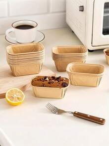 50/20/2pcs Oil-Resistant Baking Paper Cups, Disposable Bread Baking Molds, Kraft Paper Cupcake Liners, Rectangular Bread Baking Tray, Multi-Functional Pancake Pad And Pie Pad, Suitable For Microwave, Refrigerator And Oven, Can Be Used For Wedding, Birthday, Christening, Party And Events - A - View 4