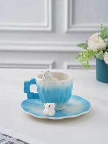 1 Bộ cốc và đĩa cà phê bằng gốm hình gấu Bắc Cực dễ thương, làm thủ công, có tay cầm hình khối đá. - Nhiều màu - Xem 6