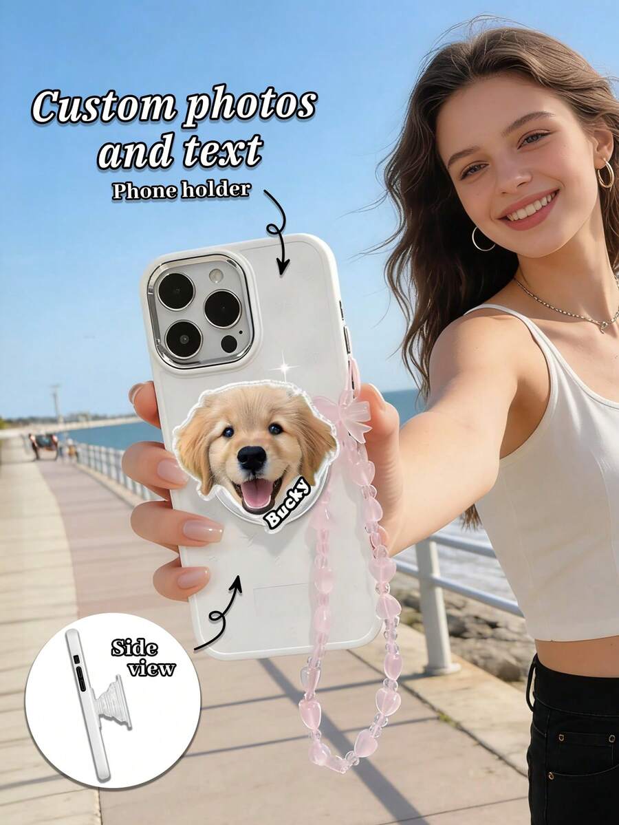 1pc Custom Pet Photo Phone Grip, Personalized Dog With Name, Cute Puppy Phone Grip, Custom Pet Grip Holder, Photo Phone Stand For Your Phone,Personalized Gifts - Multicolor - View 1