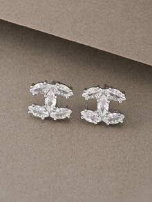 1 Đôi bông tai bạc, kiểu dáng thời trang, thanh lịch, tối giản, sang trọng, làm từ bạc sterling 925 và đồng đính đá Cubic Zirconia, phù hợp cho phụ nữ đeo hàng ngày. - Bạc - Xem 5