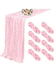 8 包 6 英尺波西米亚风格半透明奶酪布纱布桌旗，适用于婚礼装饰、情人节、新娘送礼会、生日派对、餐桌装饰（浅蓝色） - 淺粉色 - 查看 7