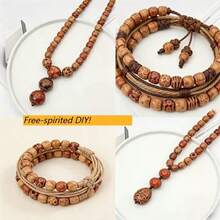 100pcs Mixed Color Wooden Beads, Pattern Wooden Beads, Suitable For DIY Jewelry Making - Multicolor - View 4