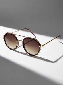 1 Piece Women's Brown Leopard Print Aviator Sunglasses, Retro Style, Exclusive Design, Daily Use, UV400 - In động vật - Xem 2