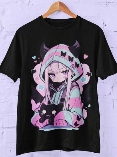 Pastel Goth Kawaii Anime Oversized-Shirt  Harajuku Streetwear  Japanese Streetwear  Grunge Aesthetic