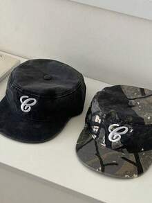 1pc Women's G Letter Embroidered Leopard Print Baseball Cap, Street Hip-Hop Hat, Warm Sunscreen Visor Plaid Flat Brim Hat - B - View 5