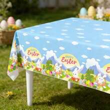 1pc/2pcs Cute Rabbit & Easter Egg Disposable Tablecloth, Suitable For Easter Theme Party Table Decoration - Multicolor - View 2