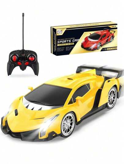 1 pezzo Macchina telecomandata in scala 1:16 con luci a LED - Macchina RC in plastica alimentata a batteria, adatta per bambini da 3 a 6 anni, resistente alle intemperie, controllo a pulsante - Set di auto elettriche ad alta velocità per drifting, può essere usato come regalo di compleanno e festività con luci e telecomando