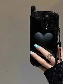 Black Heart-Shaped Phone Case With Detachable Black Heart Chain, Compatible With IPhone 17/17 Air/17 Pro/17 Pro Max/16/16 Pro/16 Plus/16 Pro Max, 16, 15, 14, 13, 12, 11 Pro Max, X, XR, 7, 8 Plus - Black - View 4