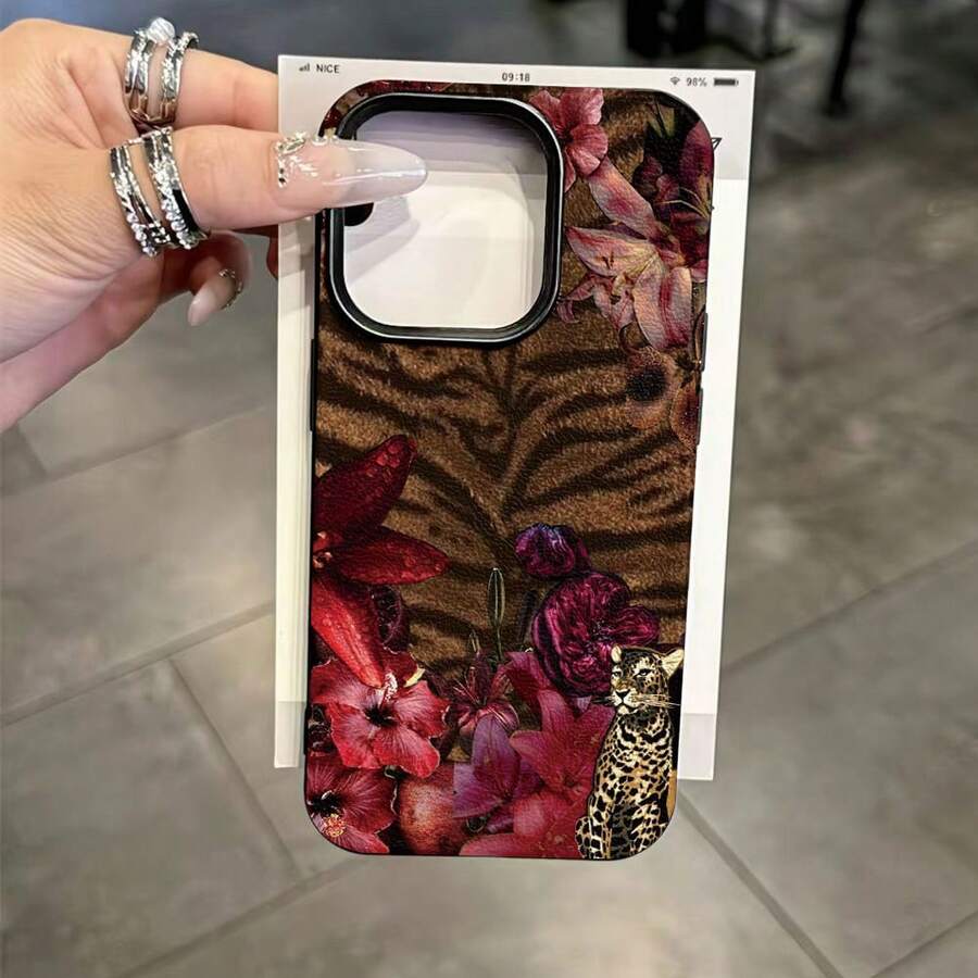 Floral Leopard Print Phone Case With Camera Cutout For IPhone 17 17pro 17promax 16Pro,16ProMax,14,15,16,13,14,15,12,11 Promax,Plus,Glossy,Rugged Durable, Scratch-Resistant, And Stylish A Perfect Gift. - Multicolor - View 1