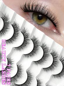 ENCHUW 7 Pairs 3D Fake Eyelashes Natural Lashes Natural Look Short False Eyelashes Pack Reusable False Lashes Soft Wispy Lashes Fluffy Eye Lashes - Black - View 1