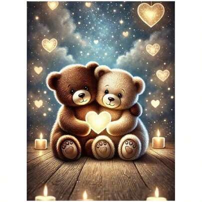 1pc [30*40cm/11.8*15.7in]5D Acrylic Diamond Painting Kit, Couple Teddy Bear Pattern, Suitable For Adult Beginners DIY Mosaic Diamond Art, Full Drill Handmade DIY Diamond Painting For Living Room, Bedroom, Office Wall Decor, Surprise Gift For Family And Friends, Frameless