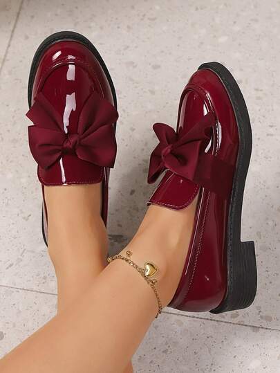 Women's Black Loafers, Slip-On Soft Sole Mary Jane Leather Shoes, Formal Work Shoes With Bow, Japanese JK Style, Platform Wedge Heels