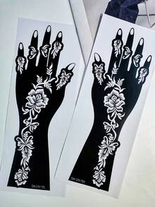 Bộ 2 khuôn vẽ hình xăm henna họa tiết hoa dây leo cổ điển tuyệt đẹp, phủ kín từ mu bàn tay đến cẳng tay, với các họa tiết hoa và cuộn xoắn xếp lớp tạo nên phong cách độc đáo, lý tưởng cho nghệ thuật henna, các bữa tiệc và vẻ ngoài lạ mắt, dễ dàng sử dụng mà không cần kỹ năng. - màu đen - Xem 5