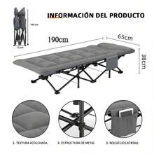 JM VAAL Cama plegable de algodón 180x65 cm portátil, estructura reforzada cómoda y ligera, fácil de guardar y transportar. Ideal para acampar, playa, visitas en casa y uso diario. Resistente y compacta. - Gris - Ver 14