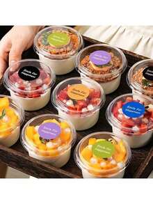 100/50/10/1pc Reusable Yogurt, Pudding, Oatmeal Cups With Lids And Spoons, Shatterproof Pudding Cups, 2 Sizes Dessert Cups Assorted + Decorative Stickers, Transparent Cream Cake Packaging Boxes, Suitable For Dessert Packaging, Refrigeration, Display, Outdoor Picnic And Travel (Sticker Style Random) - View 6