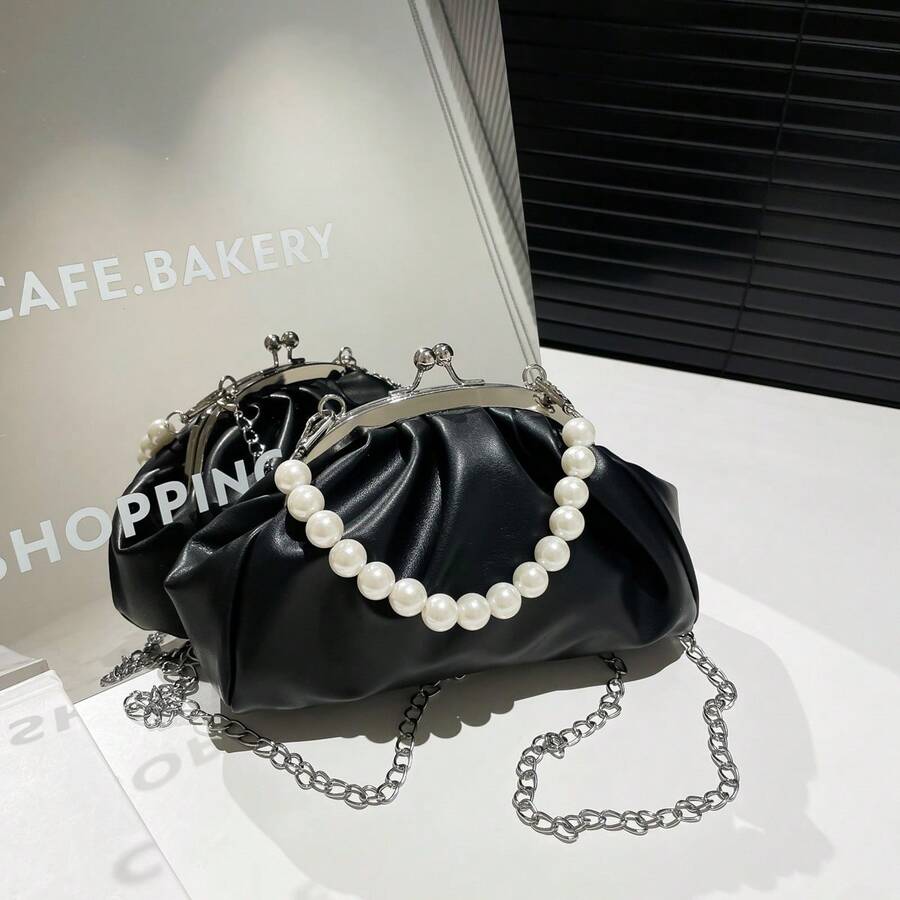 2026 New Pleated Cute Shoulder Bag, Niche High-End Chain Crossbody Shell Bag For Girls - Black - View 1
