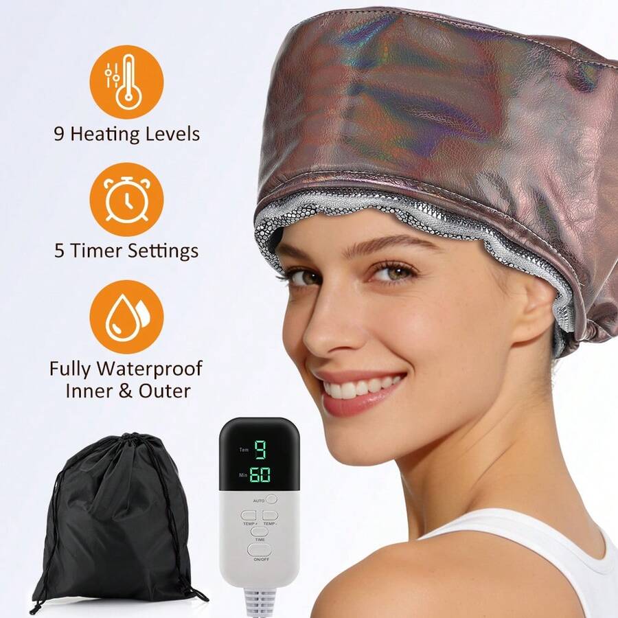 Hailicare 1 pezzo Cuffia vaporizzatrice per capelli, cura profonda dei capelli, 9 temperature e 5 timer, cuffia termica in pelle PU per la cura dei capelli a casa e condizionamento profondo, impermeabile, taglia regolabile, scelta perfetta come regalo per la Festa della Mamma - Visualizzare 1