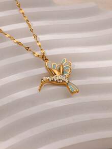1Pc Colorful Hummingbird Pendant Necklaces For Women Men, Hopeful Flying Bird Necklace With Enamel Cubic Zirconia, Stainless Steel Chain Necklace, Bohemian Colorful Animal Lucky Jewelry Fashion Accessories, Perfect Gift For Summer Beach Music Festival / Valentine's Day / Mother's Day - Bird - View 5