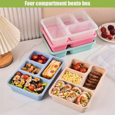 1/2/4pcs New Reusable 4-Panel Lunch Box, Original Stackable Snack And Dried Fruit Preservation Box, Durable, Compact And Original Stackable, PP Material, Microwave , Suitable For Kitchens, Students, And Office Workers