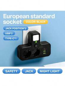 Durable 2/ 3 / 4 Plugs EU Plug Outlet Type-C Ports Universal Wall Power Wall Mounted Adapter Home Offices - EU E Type Plug(220-240V) - View 19